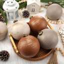 2 x 6 Pcs 4 Inch Neutral Christmas Ball Ornaments with Velvet Ribbon Large Rustic Textured Tan Brown Beige White Xmas Ornaments Antique Farmhouse Modern Christmas Decor for Tree Indoor Outdoor (Classic Copper)