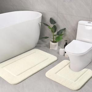 LOCHAS Bathroom Rug Set Cream White, Soft Bath Rug Set 2 Piece Set, Toilet Mat U-Shaped 20x20 and 34x20 Bath Rugs, Quickly Dry Mats for Bathroom, Tub, Washable, Super Absorbent Floor Mat
