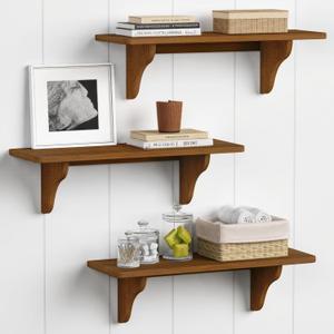 Forbena Wooden Floating Shelves for Wall Set of 3, 24 Inch Wall Shelf for Bedroom, Dark Wood Arched Hanging Wall Shelves for Bedroom, Living Room, Office, Nursery, Dining Room (Walnut Brown), 24 Inches Long