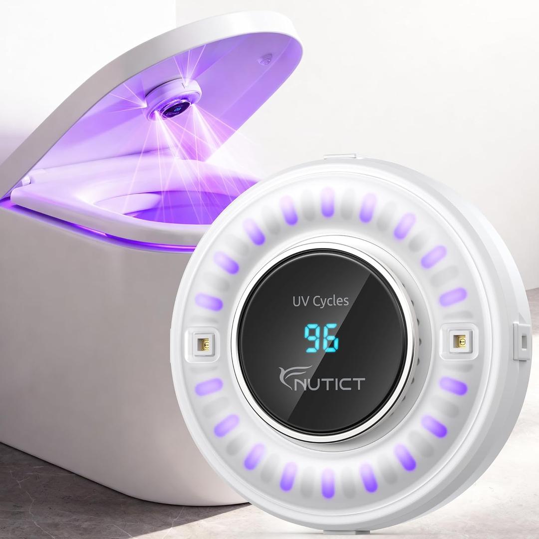 NUTICT Toilet UVC Light Sanitizer for Shared Bathroom, 6 UV-C LEDs, Auto Sanitization in 3 Minutes, 2000mAh Rechargeable Battery, Easy to Use Toilet Lid UV Light for Home Hotel Guest Room, White