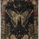 Gothic Moth and Rose Flannel Blanket - Mystical with Lunar Moon Vintage Throw - Lightweight Soft Cozy Gifts Blankets for Kids Adults & Nature Lovers,Modern Goth Decor,Home Room Accent 40x50in