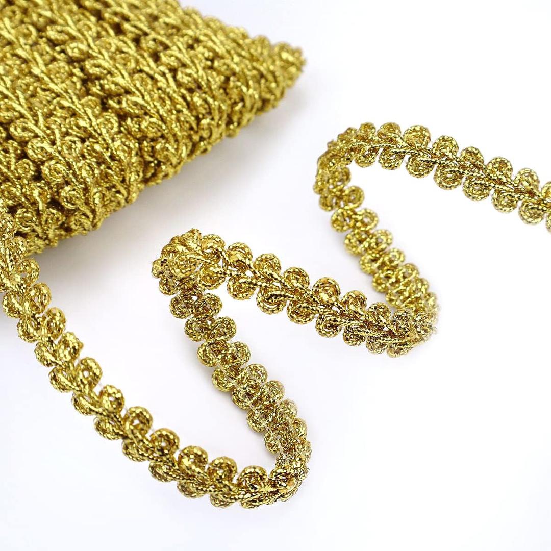 Gold Metallic Gimp Braid Lace Trim Centipede Lace Ribbon for DIY Wedding Bridal Crafts Sewing Costume Christmas Halloween (0.3Inch 13 Yards)