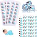 My Water Broke Baby Shower Game with 100 Mini Plastic Babies, 3 Ice Cube Trays, for Party Decorations Baby Shower Games (Blue)