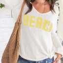 RoseSeek Women's Beach Cover Ups Letter Beach Sweater Crochet Tops (White, XS)