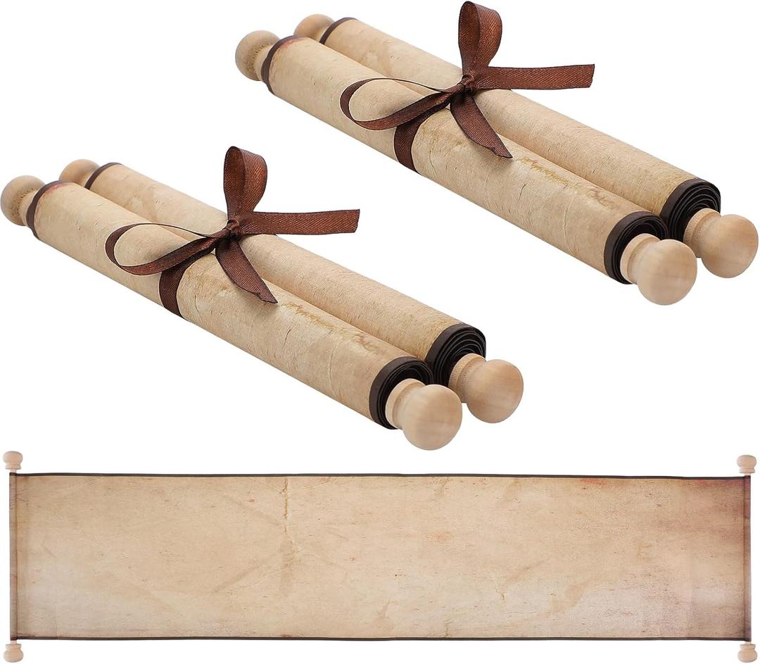 Epakh 2 Pack Blank Paper Scrolls Wrapped on Wood Rod for Writing, Drawing, Calligraphy, Wedding Vows, Cosplay Prop, Renaissance Festivals, Tabletop Role Playing Game(Old Color)