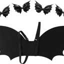 JiaDuo Black Bat Wing with 4pc Bat Hair Bows Kids Girls Halloween Costume Accessories
