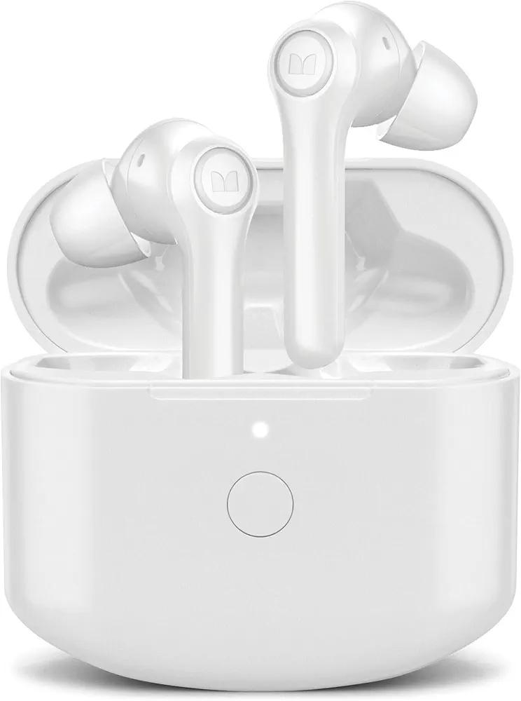 Monster Verse True Wireless Earbuds with Charging Case, Bluetooth 5.0 in-Ear Stereo Headphones, Built-in Mic for Clear Calls, USB-C Quick Charge (White)