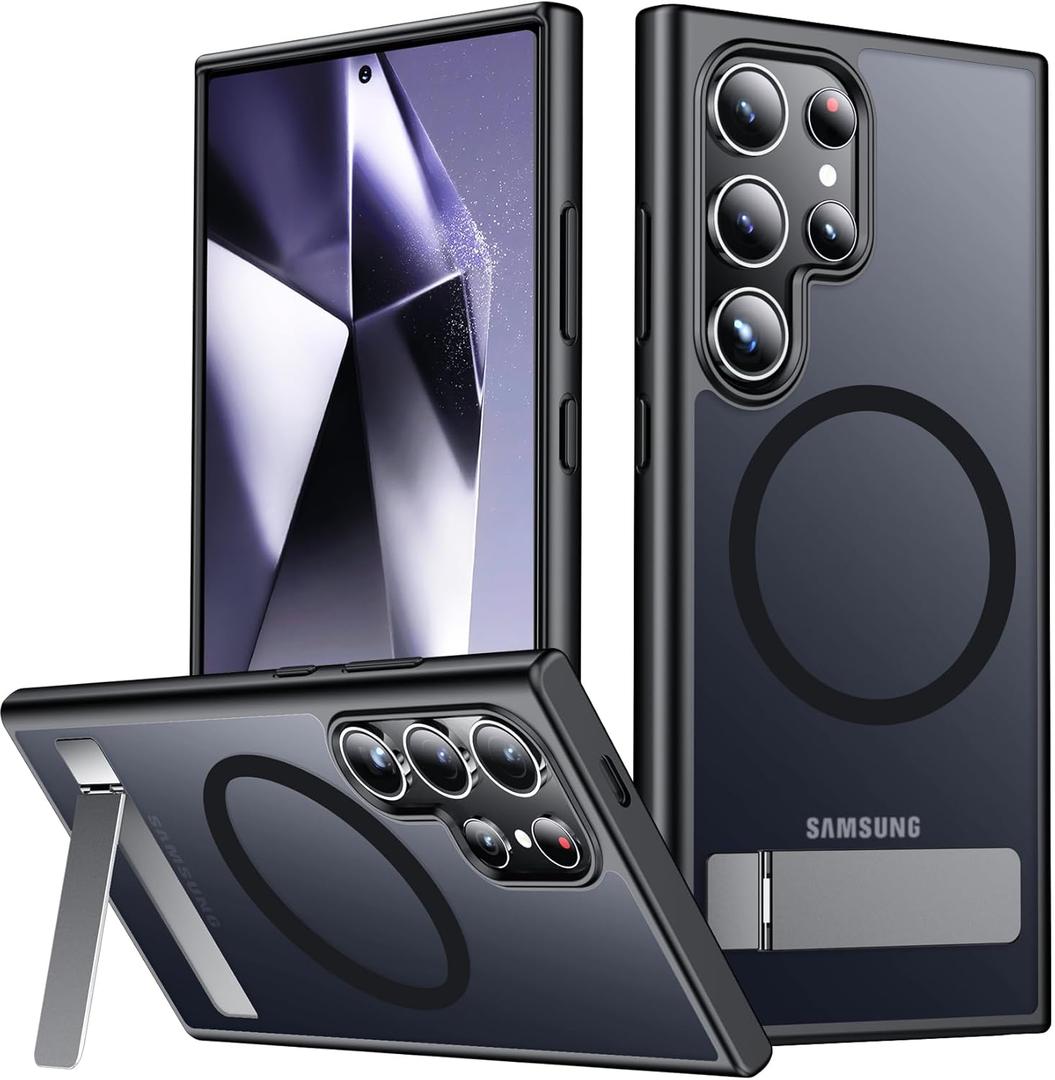 SPIDERCASE Magnetic for Samsung Galaxy S24 Ultra Case, [3 Stand Ways][ Military Grade Drop Protection] with Invisible Stand Shockproof Slim Case for S24 Ultra 5G,Black