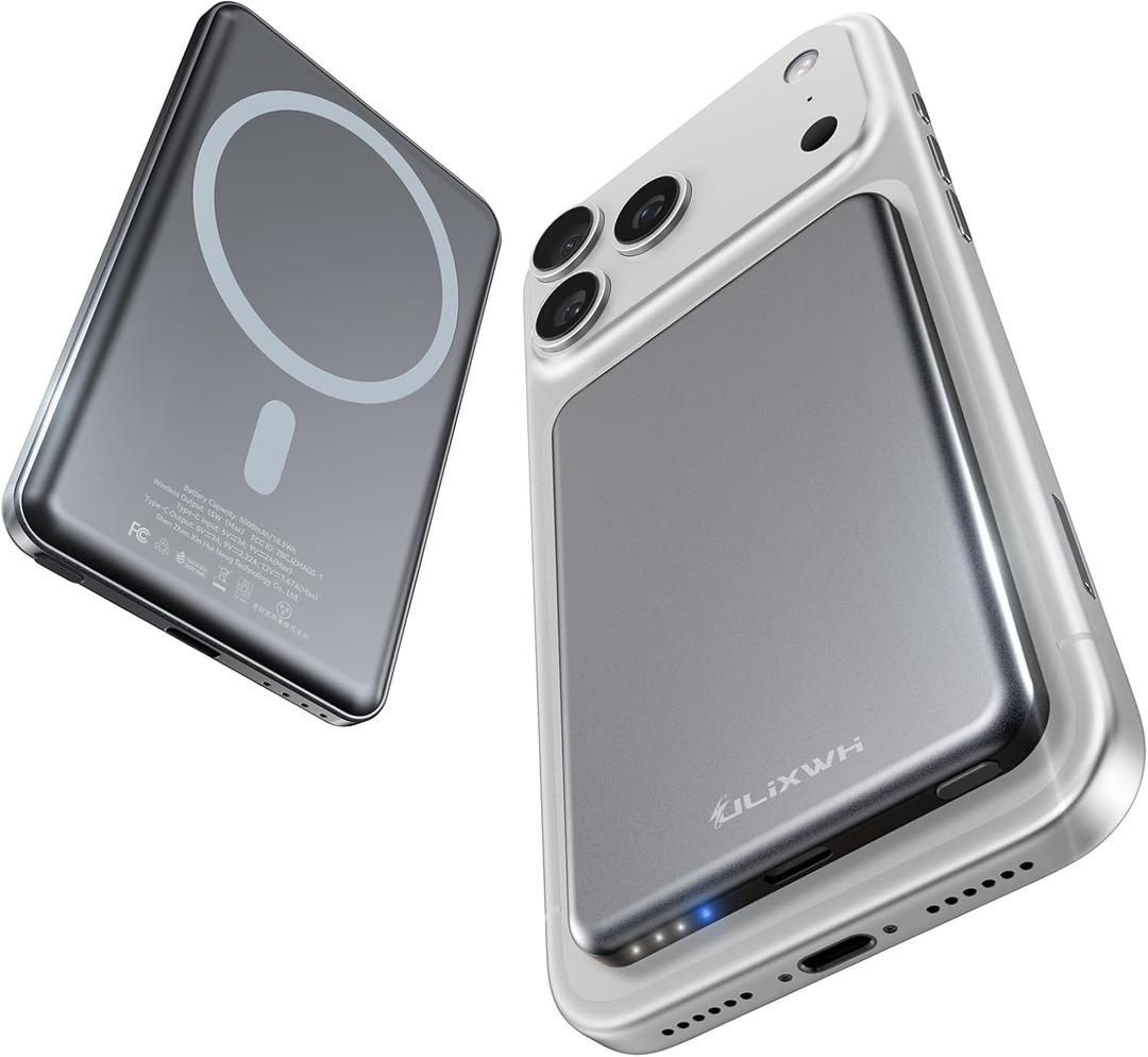 [0.3" Ultra Slim] [Alloy-Made] ULiXWH for Magsafe Portable Charger for iPhone, 2025 Upgrade 5000mAh Fast Charging Magnetic Power Bank, Wireless Battery Pack for iPhone 17 Air 16 15 Pro Max 14 13, Grey