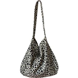 Modern Leopard Print Crossbody Bag Stylish Canvas Shoulder Bag for Women Versatile Cloth Tote (White)