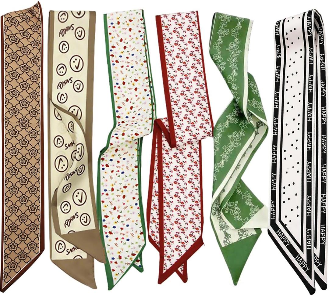 Hioyiwse Purse Scarf Handbags For Women Skinny Hair Neck Accessories Scarves With Bag Scarfs Handle Fashion Lightweight (07-floral37.8 Inches/2.6 Inches)