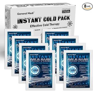 General Medi Instant Ice Cold Pack (4”x 5.5”) – 8 Packs Disposable Cold Therapy Ice Packs for Pain Relief, Swelling, Inflammation, Sprains, Toothache – for Athletes & Outdoor Activities