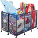 VEVOR Pool Storage Bin, 48.8 x 32.7 x 32.7 in, Rolling Pool Float Storage Organizer with Side Pockets & Casters, Heavy Duty Metal Frame, Poolside Toys Noodles Holder Mesh Basket for Swimming Pools