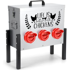 TGEYD 30 lb Chicken Feeder with 6 No-Waste Ports – Heavy-Duty Outdoor Metal Feeder with Adjustable Height, Locking Lid & Riveted Handles – Rustproof Feed Box for Poultry & Backyard Chickens