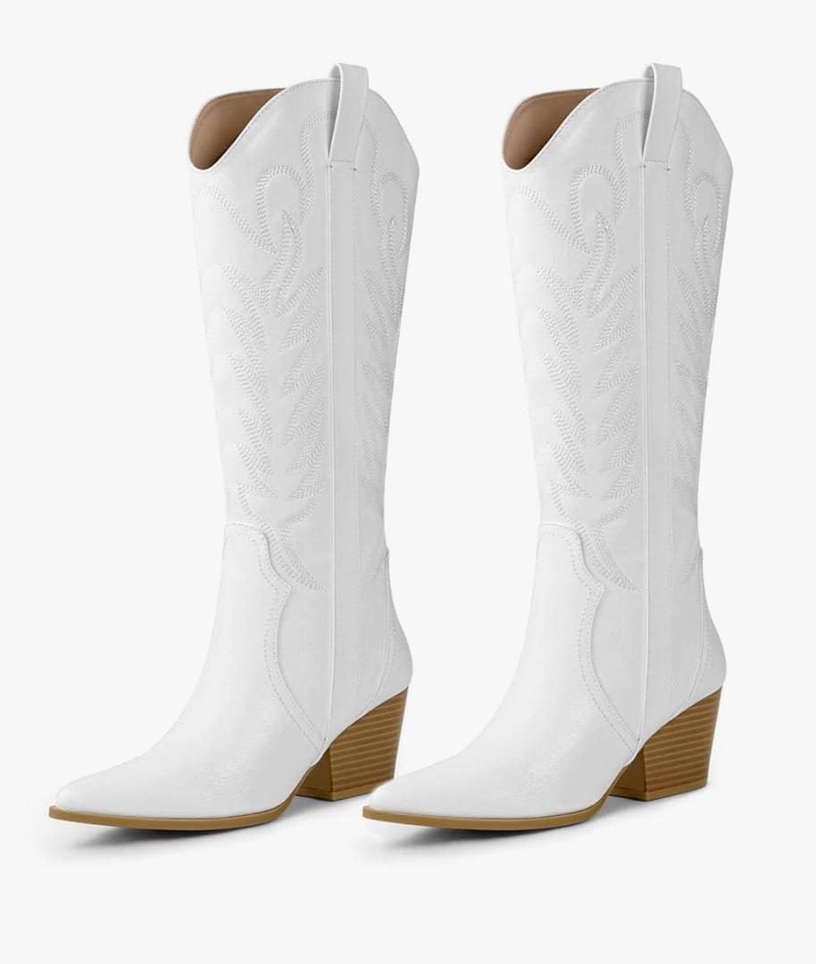 Arromic Cowboy Boots for Women Comfortable Womens Embroidered Western Cowgirl Knee High Boots Pointed Toe Zipper Chunky Heel Country Outfit Retro Tall Boots, 9.5
