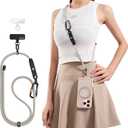 TORRAS Phone Lanyard with Hanging Loops, Durable Carabiner, Adjustable Anti Theft Phone Strap Crossbody, Skin-Friendly, 2 Tabs, Universal Cell Phone Neck Lanyard for Daily & Outdoor Activities, Beige