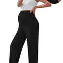 Maternity Pants Wide Leg Pregnancy Pants for Work Sweatpants Loose Maternity Loungepants Pajamawear with Adjustable Belt(Black,Large) (Black, L)