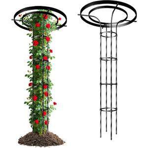 Mushroom Top Trellis for Climbing Plants Outdoor, 5.74FT Decorative Obelisk Plant Support with Rustproof PE-Coated Metal, Rose Trellis for Clematis Ivy, Black (Umbrella-Shaped/11.02''W, 5 Floors-68.9H/Black)