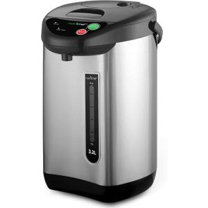 NutriChef Hot Water Urn Pot 3.38 QT, Insulated Stainless Steel Hot Water Dispenser & Boiler, Auto & Manual Dispense, Safety Lock, Electric Kettle