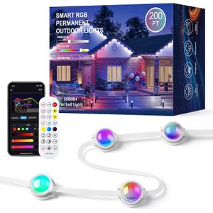 Permanent Outdoor Lights for House, 200FT RGB+IC Smart Eave Lights with DIY Color, IP67 Waterproof, App & Remote Control, 72 Scene Modes, Outdoor Roof Lighting for Christmas, Holiday & Daily Decor