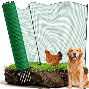 Temporary Fence with Posts, 3x50 Animal Barrier Dog Portable Fencing with Fiberglass Stake Windbreak Rope, Safety Snow Plastic Netting Roll for Garden, Chickens, Backyard Outdoor Protect