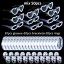 50Pcs White Wedding Party Supplies Set 10 LED Flashing Glasses 20 Light up Bracelets and 20 LED Blink Bumpy Rings Glow In Dark Romantic Valentine's day Neon Party Decorative Accessories
