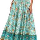 CFLONGE Summer Maxi Skirts for Women 2026 Fashion Boho Long Skirt Trendy Floral High Waist A Line Beach Skirt Vacation Outfit (XXL)
