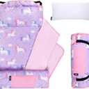Wildkin Quilted Kids Nap Mat Soft Microfiber with Pillow & Elastic Straps for School & Travel
