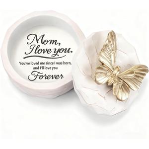 Mothers Day Birthday Gifts for Mom, Mom Small Butterfly Keepsake Box - Meaningful Butterfly Gifts for Mama, Mother of The Bride Gift - Hand-Painted Mother Resin Jewelry Trinket Box