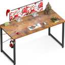 Casaottima 48 Inch Small Computer Desk for Home Office, Study Writing Table for Small Spaces, Simple Modern Desk with Headphone Hooks, Rustic Brown