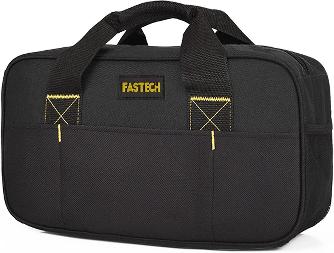 FASTECH Heavy Duty Tool Bag 14-Inch, Wide Mouth Tool Tote Bag, Waterproof Tool Organizer Bag, Electricians Repairman Tools Tote Bag (Black)