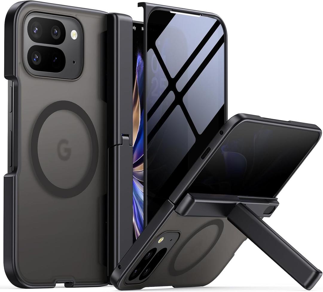 JUESHITUO for Pixel 10 Pro Fold Case: with Privacy Screen Protector, Hidden Kickstand, Protective Rugged Case for Pixel 10 Pro Fold, Hinge Protection, Black