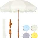 MFSTUDIO 7ft Patio Beach Umbrella with Fringe, Tassel Umbrellas with Sand Anchor & Tilt Button, Holiday Outdoor Umbrella with Carry Bag