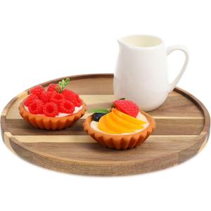 10 Inch Rotating Wooden Tray, Round Wood Tray for Kitchen Countertop, Vintage Decorative Plate for Coffee Table, Bathroom Organizer, Dining Table, Home Decor