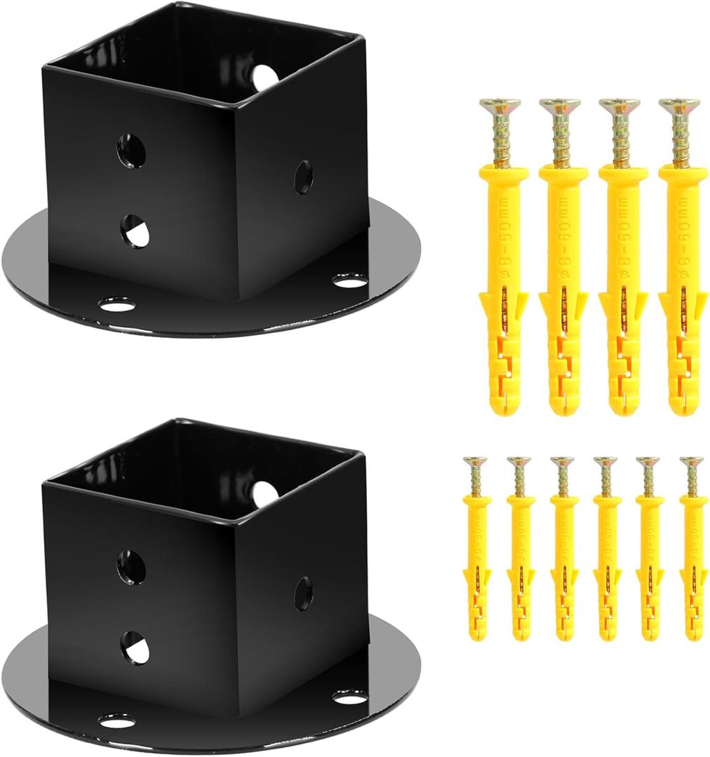 Floor Flange 2x2 Mounting Bracket Square Fence Pole Flange Base Heavy Duty Post Base 2 inch Post Anchor Base Wall Mounted Column Anchor Base for Deck Railing Mailbox