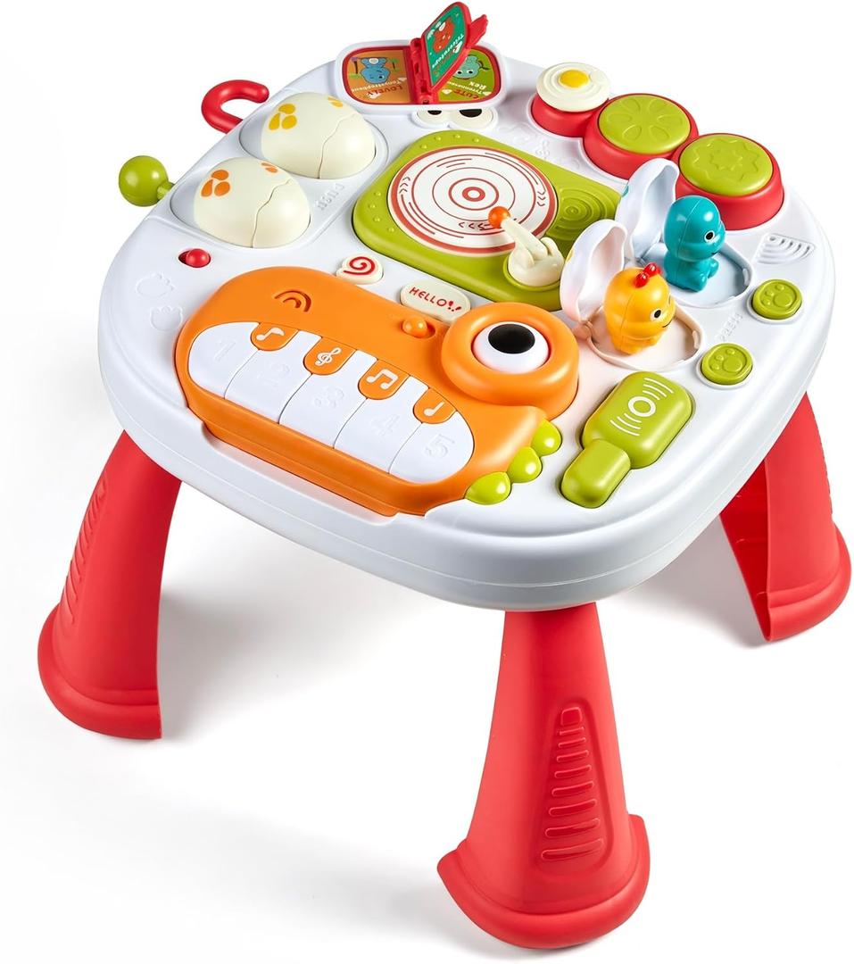 Baby Activity Table Learning & Fun, Baby DJ Table for Sitting Play, Keyboard Musical Toy and Detachable Red Legs Activity Table for Toddlers, Educational Interactive Toys for Kids