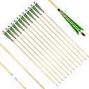 32" Archery Wooden Target Practice Arrows with 5.9" Medieval Turkey Feather Fletching for Recurve &English & Traditional Longbow Hunting (Pack of 12), Green 