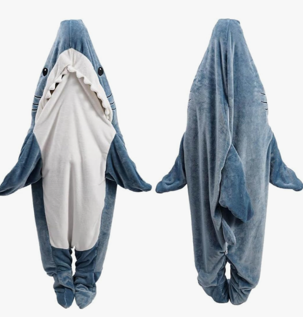 Shark Blanket Hoodie Onesie for Adult & Kid, Wearable Shark Sleeping Bag, Soft Cozy Onesie Costume Size M