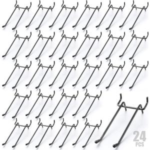 Coume Pegboard Double Arm Peg Straight Hook Garage Storage Wall Organizer Pegboard Hooks Peg Board Tool Utility Hooks Peg Board Hooks Fit 1/4 Inch Peg Board Shelf Accessories (Black, 24 Pieces)