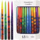 The Dreidel Company Dripless Hanukkah Candles, Multicolored Striped Deluxe Tapered Decorations, 1-Hour Burn Time 45 Menorah Candles for All 8 Nights of Chanukah