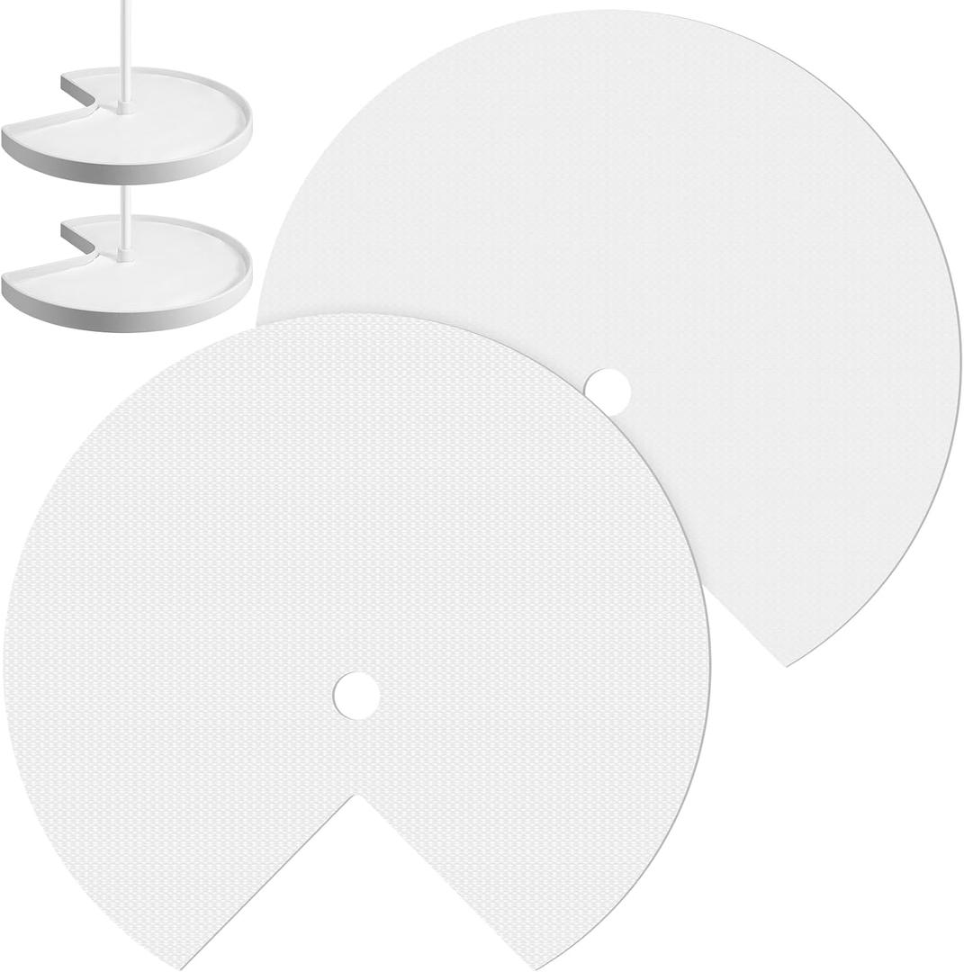2 Pcs Lazy Susan Shelf Liner 31 Inch EVA Lazy Susan Shelf Liner Non-Adhesive Protection Mats for Cabinet Fridge Refrigerator Pantry Sink Cupboard Storage (Diamond Pattern,White)
