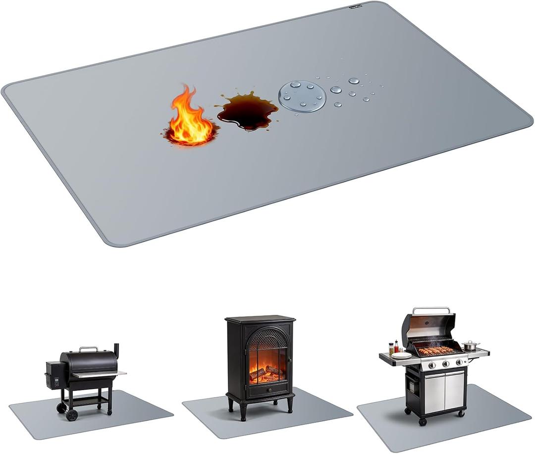 PAWBOSE 65x48 Inch Under Grill Mat for Outdoor Grill, Double-Sided Fireproof BBQ Mat for Patio and Deck, Waterproof Oil-Proof Fire Pit Mat & Indoor Fireplace Protector Pad