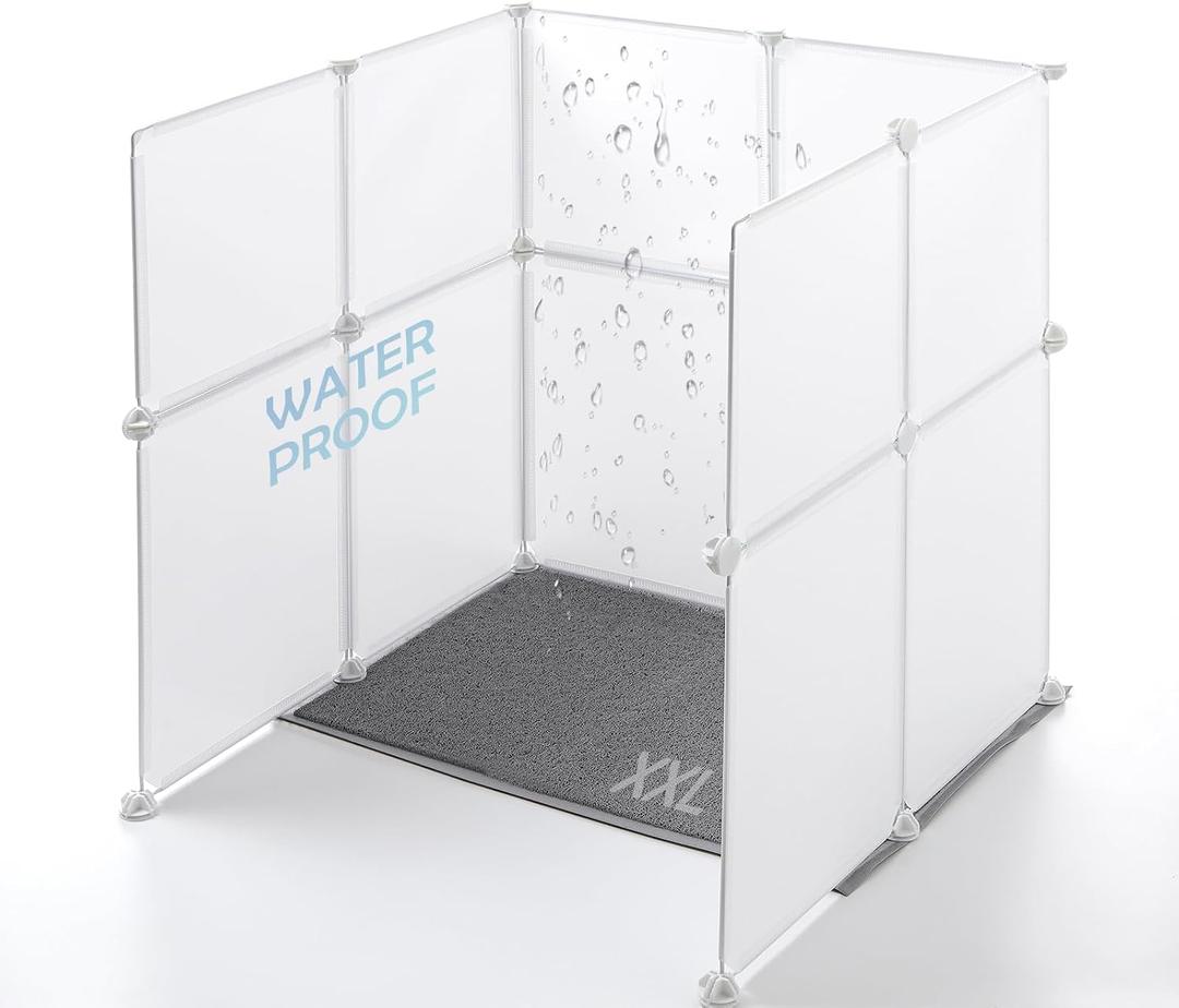 MEEXPAWS Cat Litter Box Enclosure Splash Guard XXL 27.9L 27.9W x 31.5H inch, Light Weight Plastic Sheets with Cat Litter Mat Easy Clean (White)