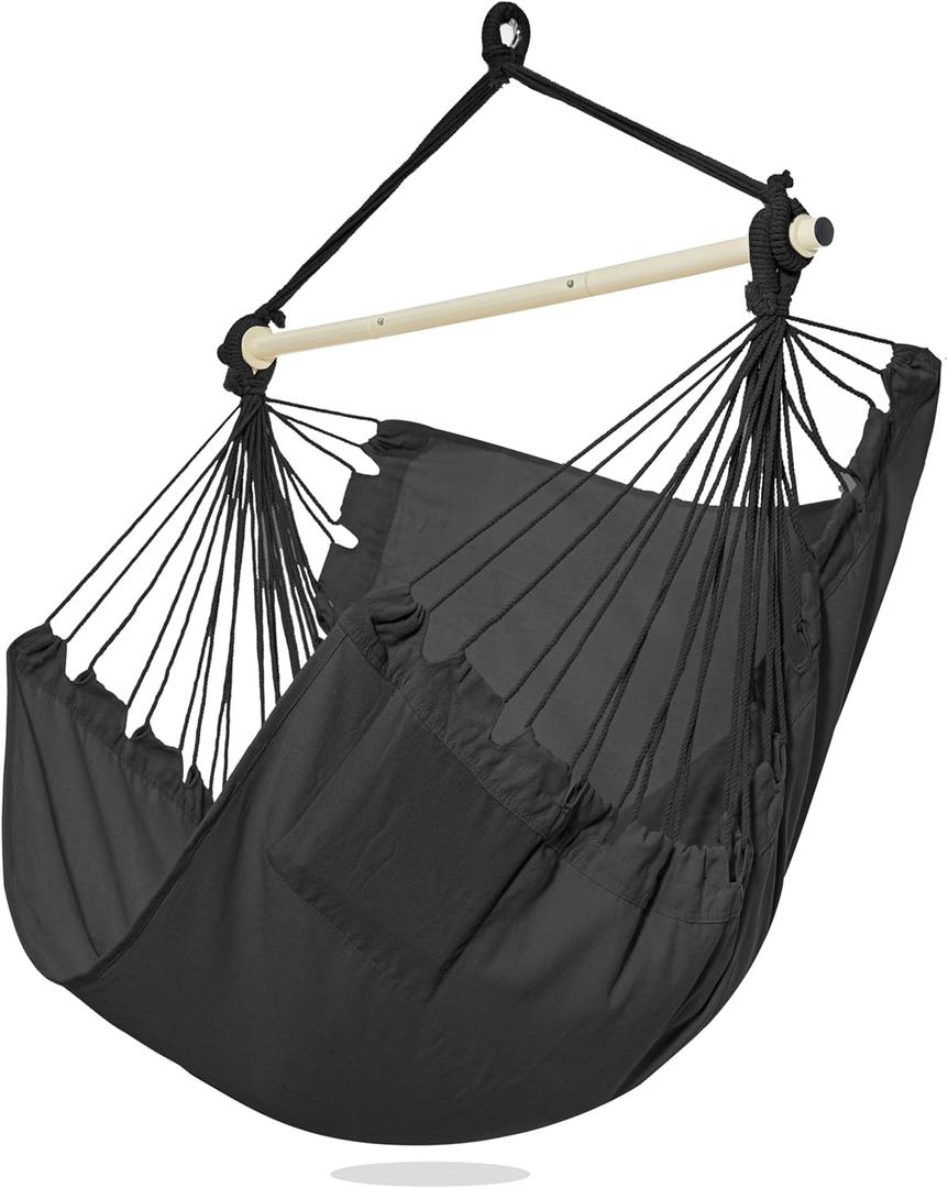 PNAEUT Hammock Chair Hanging Rope Swing for Outside Indoor for Bedroom, Outdoor, Patio (Night Gray)