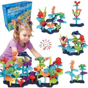 Ocean Reef 125 pcs Building Toy Set for Toddlers and Kids Age 3, 4, 5, 6 Year Old Boys and Girls Stacking Reef Garden Building Toy STEM (125 pcs)