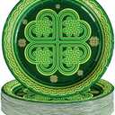 Greencian 50Pcs St Patrick's Day Party Supplies 10" Large Green Stripes Shamrock Paper Plates Disposable Stripes Shamrock Plates for St Patricks Day Irish Holiday Birthday Party Dining Decorations