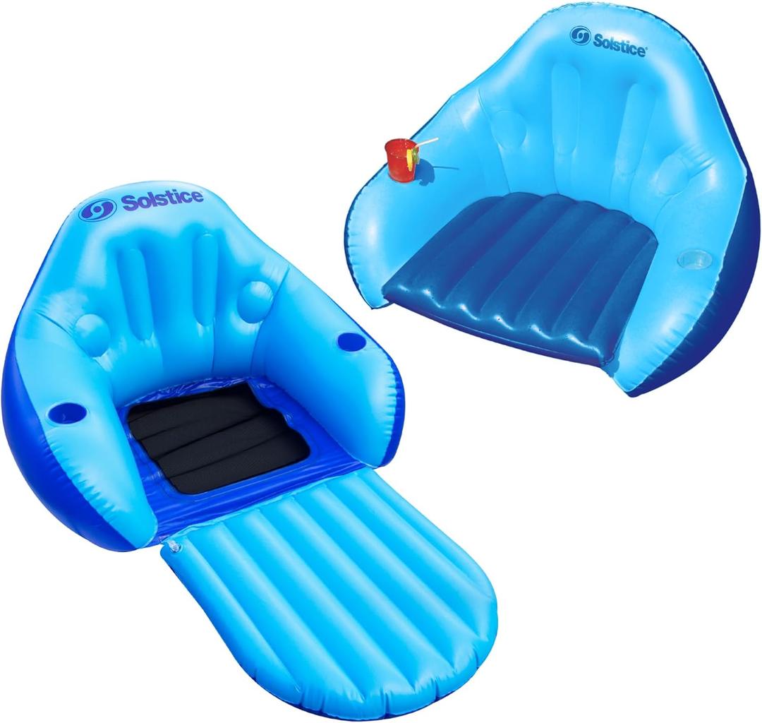 SOLSTICE Inflatable Pool Lounger Float for Relaxation  Raft for Group Pool, Beach & Lake Use, Solo Chair with Convertible Leg Rest, Blue