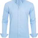 Shtexus Men's Long Sleeve Dress Shirt Button Down Wrinkle Free (Blue, L)