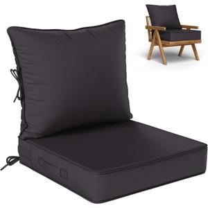 Outdoor Seat Cushion Set 22 L  22 W  4 H Inch Waterproof & Fade Resistant Patio Furniture Cushions with Removable Cover with Handle and Straps for Sofa Chairs, Chairs, Grey