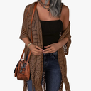 HOTOUCH Womens Knit Cardigan Open Front Outwear Hollow Out Crochet Tassel Lightweight Kimonos Sweater, L, Brown